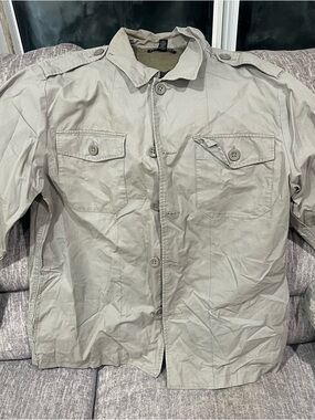 Vintage Structure Military Style Jacket Size Large Tan Button Front Coat Size L